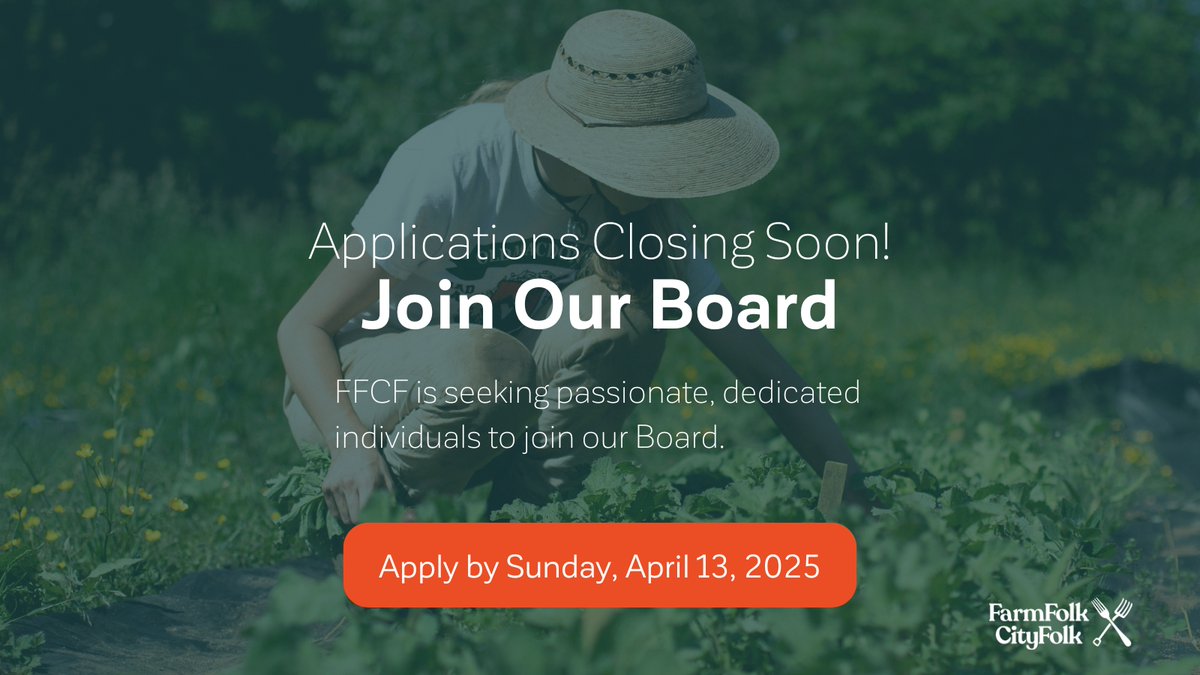 Applications are closing soon ⏰

Join our Board of Directors and lend your voice to a team working to strengthen food systems, support farmers, and champion local seeds.

🗓️ Applications due April 13, 2025
🔗 farmfolkcityfolk.ca/volunteer