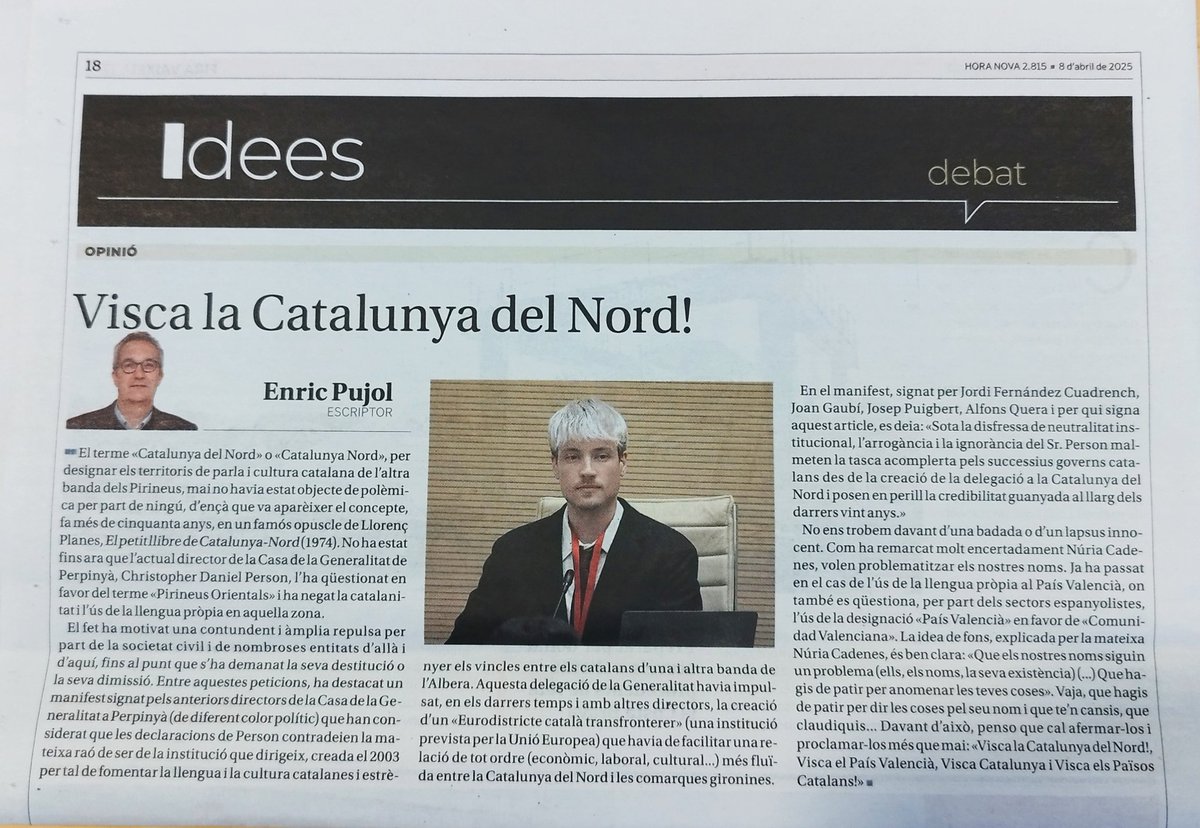 EnricPujol1960's tweet photo. Avui a l'Hora Nova de Figueres m'han publicat aquest article. El mateix dia que ha corregut el rumor de la destitució de l'actual Director de la Casa de la Generalitat. Però encara no hi ha res confirmat. https://t.co/AVjYauoP9B