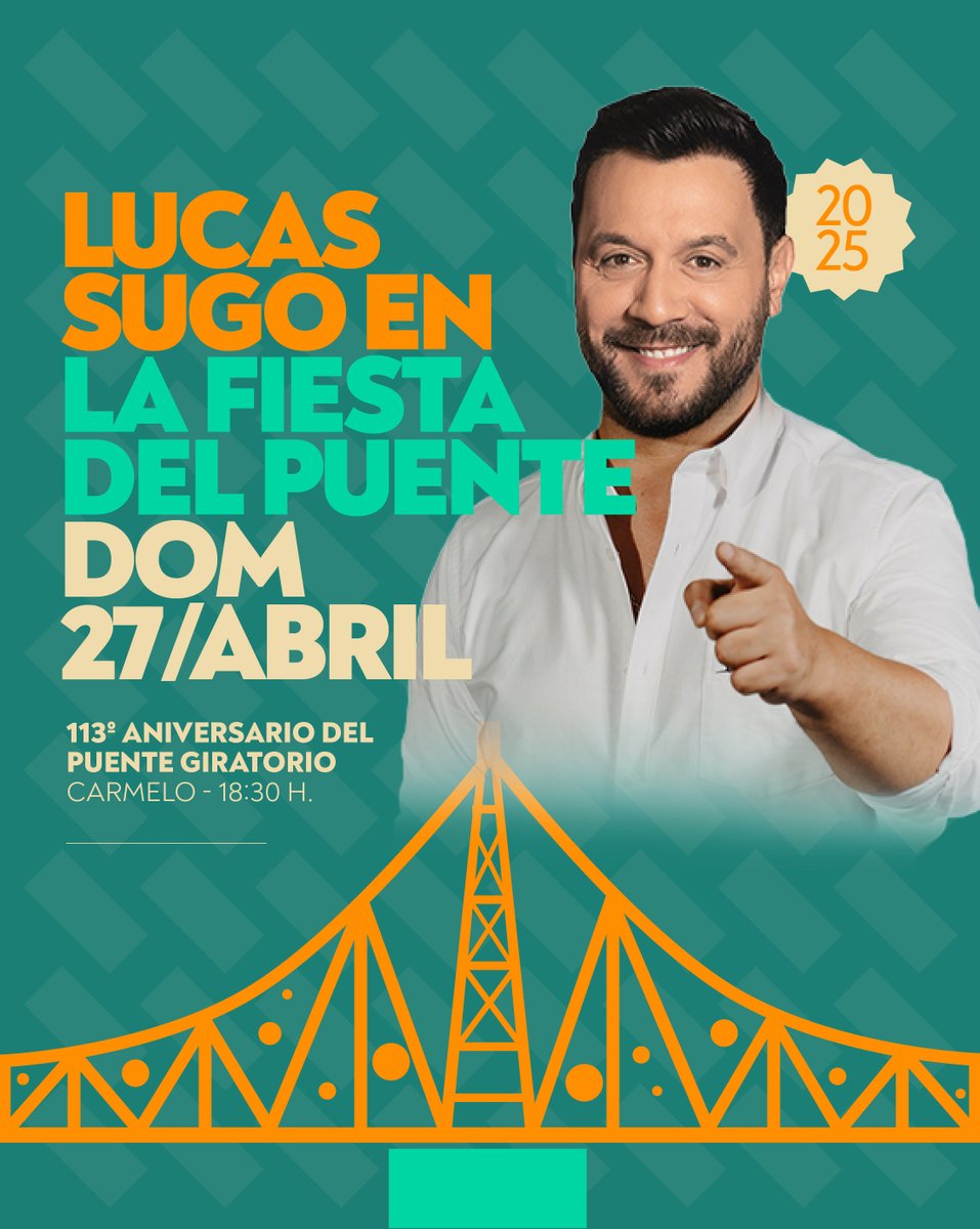 ColoniaTur's tweet photo. ¡Para agendar! 📝 Después de Turismo con Lucas Sugo celebramos los 113 años del Puente de Carmelo 🤩 Domingo 27 de abril 🕚 11 hs.
Gran fiesta en la Rambla de los Constituyentes carmelitana. https://t.co/v8QESWBDBc