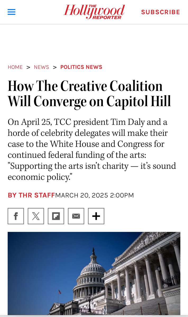 GoodGirlPR's tweet image. DC bound month end. On April 25, TCC president #TimDaly and a horde of celebrity delegates will make their case to the White House and Congress for continued federal funding of the arts: “Supporting the arts isn’t charity — it’s sound economic policy.” #publicist