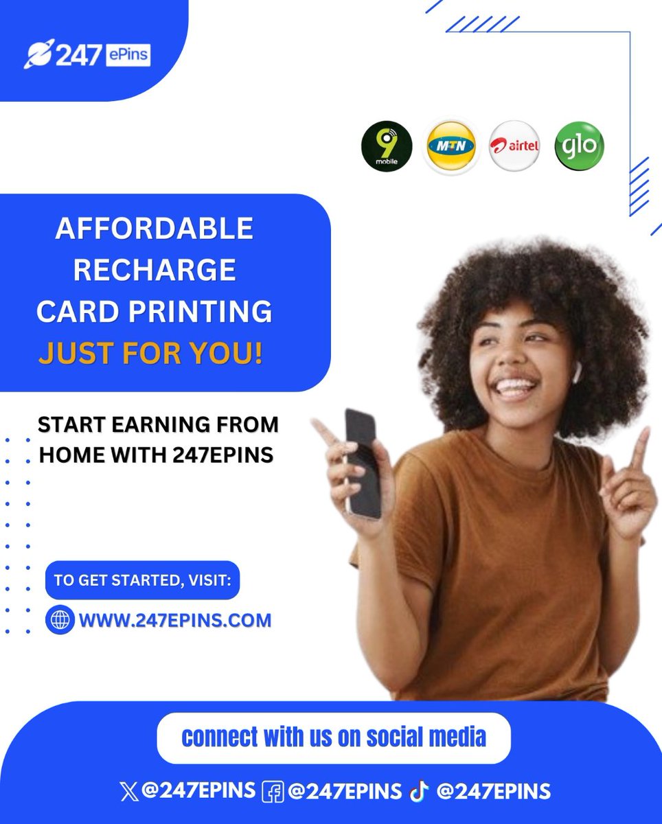 247epins's tweet photo. You don't need a shop to start earning daily.
All you need is your phone, internet, and the right platform.

Hundreds of people are already tapping into the recharge card printing business and cashing out.
Why not you? https://t.co/kAtovoRsAm