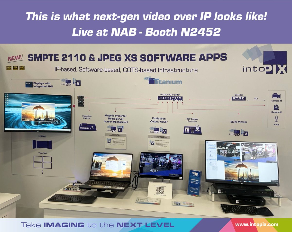 What if you could move pristine video over IP… using just software?
Discover the <a href="/intoPIX/">intoPIX</a> Titanium Software Apps – now available for live demos at <a href="/NABShow/">NAB Show</a>!
Come see how broadcasters &amp; AV pros are simplifying their infrastructure with smart compression.
Visit our our Booth N2452