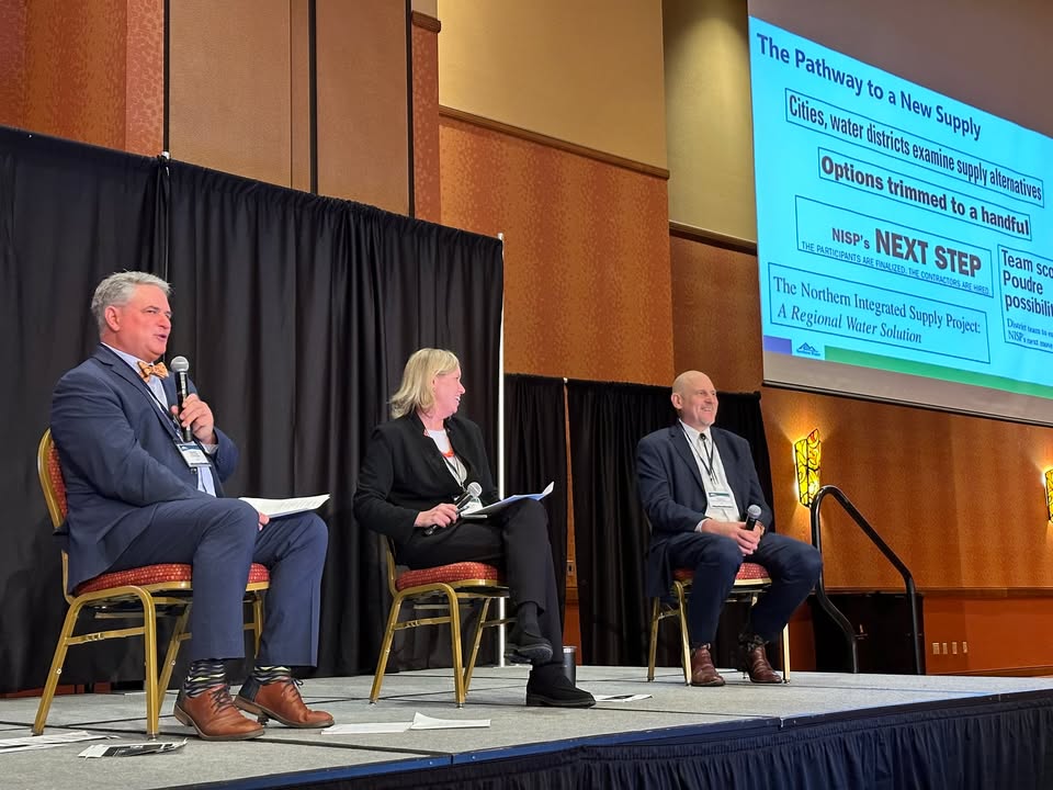 NISPwater's tweet photo. Panelists at #SpringWater25 discuss what the Northern Integrated Supply Project will bring to Northeastern Colorado.
💧 40,000 acre feet of water per year
💧 Two new reservoirs
💧 Seven miles of Highway 287 relocation
💧 New recreation opportunities
💧 A better Poudre River https://t.co/hsCb7IMy8l