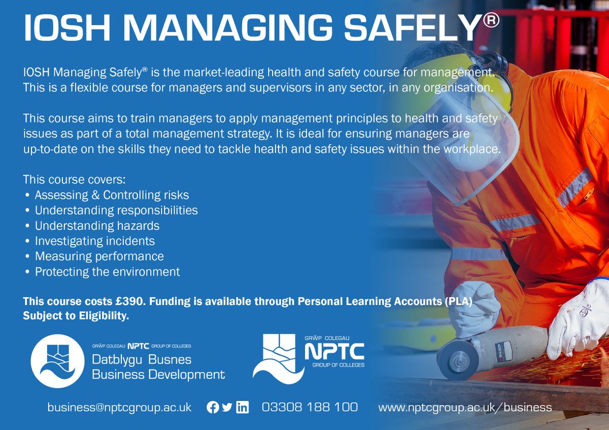 Spaces Available!

We are running an #IOSH Managing Safely course starting 28/04/2025, #funding is available subject to eligibility. 

Further information:  bit.ly/IoshMS
Funding: bit.ly/Funding-Opport…

#IOSHManagingSafely