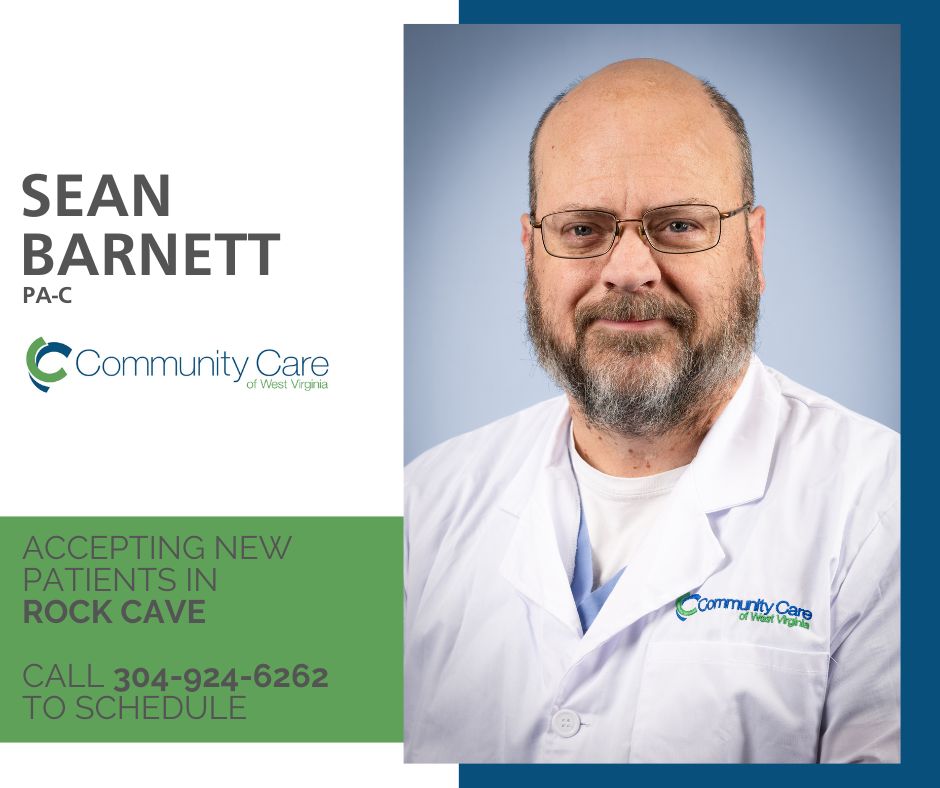 Sean Barnett, PA-C, is accepting new patients at Community Care of Rock Cave. To schedule an appointment, call 304-924-6262 or visit communitycarewv.org/appointments. 

Walk-ins are welcome!!

#CommunityCareofWV #CCWV