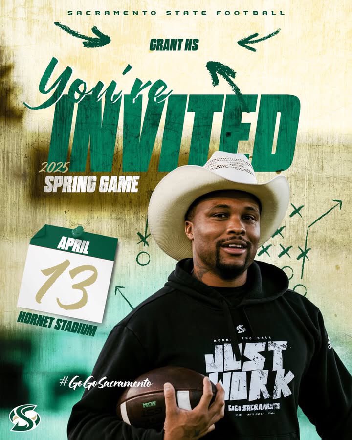 Thank You <a href="/SacHornetsFB/">Sac State Football</a> and <a href="/BrennanMarion4/">Coach Marion</a> for the Invitation to the Spring Game this Sunday (4/13). It is an honor to be invited to watch the “Home Team” prepare for the 2025 Season. #GoGoSacramento #WeAreGrant 🔵🟡🐴