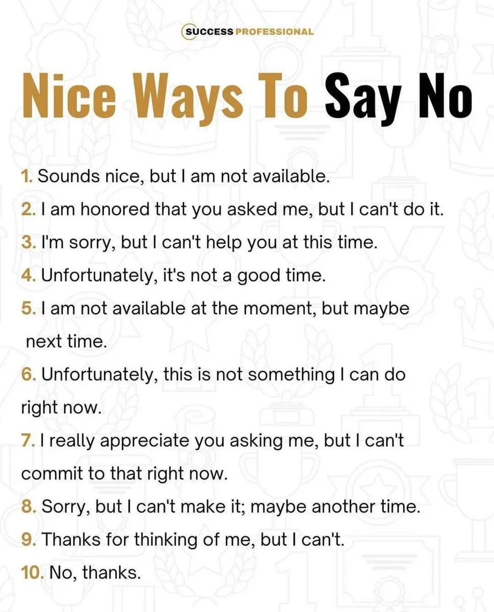 TodayiLearrned's tweet photo. Nice ways to Say No. https://t.co/8gWcDicv9x
