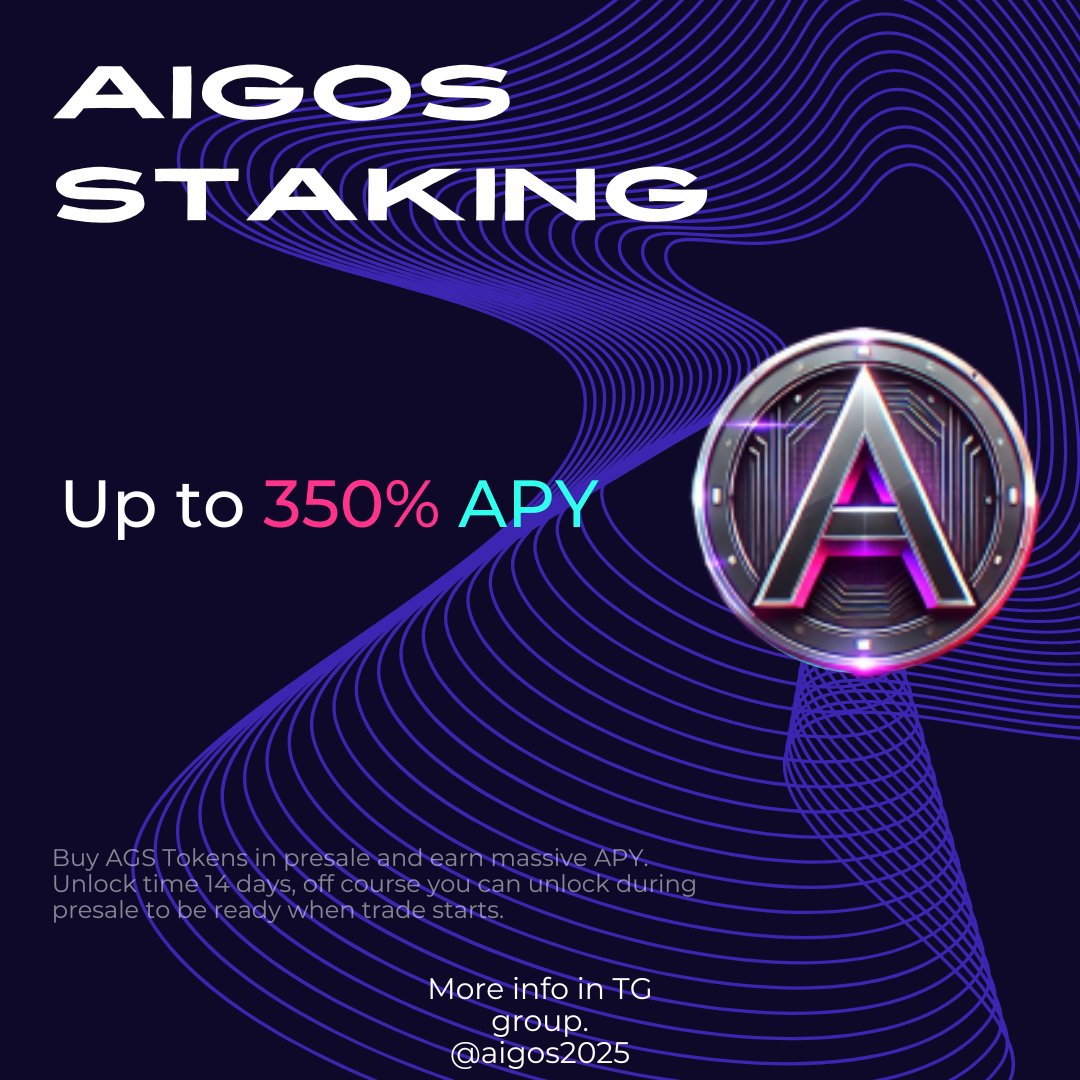 STAKING IS NOW LIVE
150,000,000 $AGS reward pool unlocked during presale!
Starting at 350% APY — and dropping as more people stake!

Why wait? Your tokens are vesting anyway...
Now they can EARN you more $AGS while you sleep!

How to win:
⚡ Buy $AGS in the presale
⚡ Stake