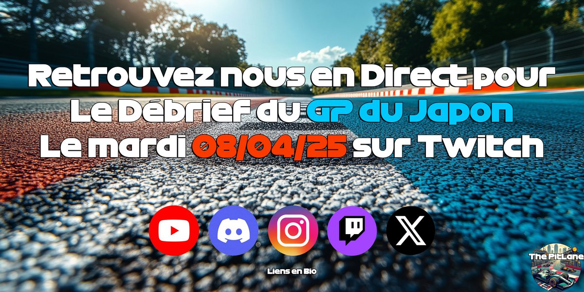Retrouvez l'émission <a href="/pitlane_the/">The Pitlane</a> ce soir à 21h en direct sur Twitch avec <a href="/Valkyria1197/">valkyria🇫🇷🌍 #AH19</a> et Linkin Hybrid. On y débriefera le #japangp et on reparlera notamment du swap Lawson-Tsunoda.

A suivre en direct ici : twitch.tv/thepitlane