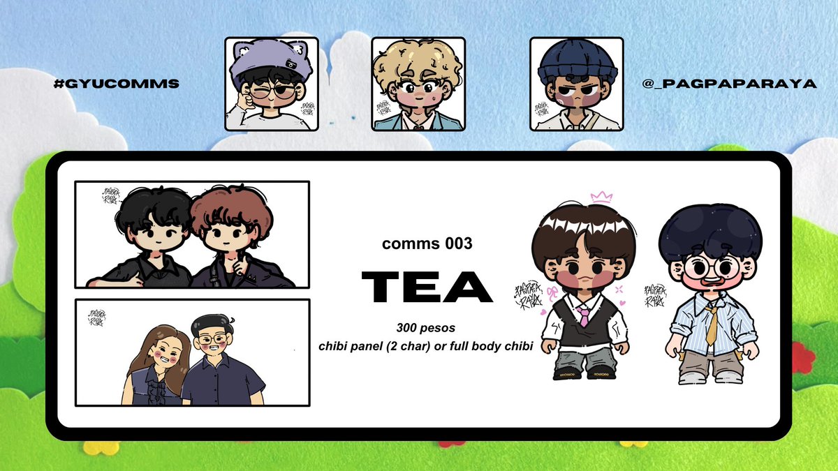 [#gyupdate | price change + promo 🎪]

#gyucomms is back and i will be opening 10 slots for this month! + 10% off for april

likes and retweets are highly appreciated (please help rt)

check the replies for additional info

#artcomms #commission #artph #art #pagpaparaya