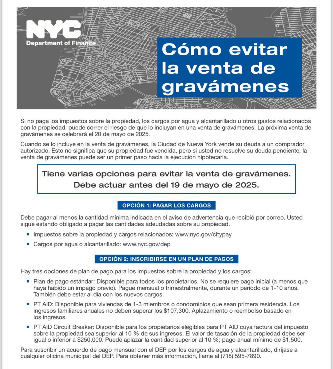 📍Is your home at risk?📍

If you owe property taxes or water bills, NYC can sell your debt to a private company. You could lose your home.

Tax Lien Sale: May 20, 2025
For help: 📞347-682-5606 or go to 
🌱growbrooklyn.org/taxliensale

#TaxLien #NYC #ForeclosureHelp