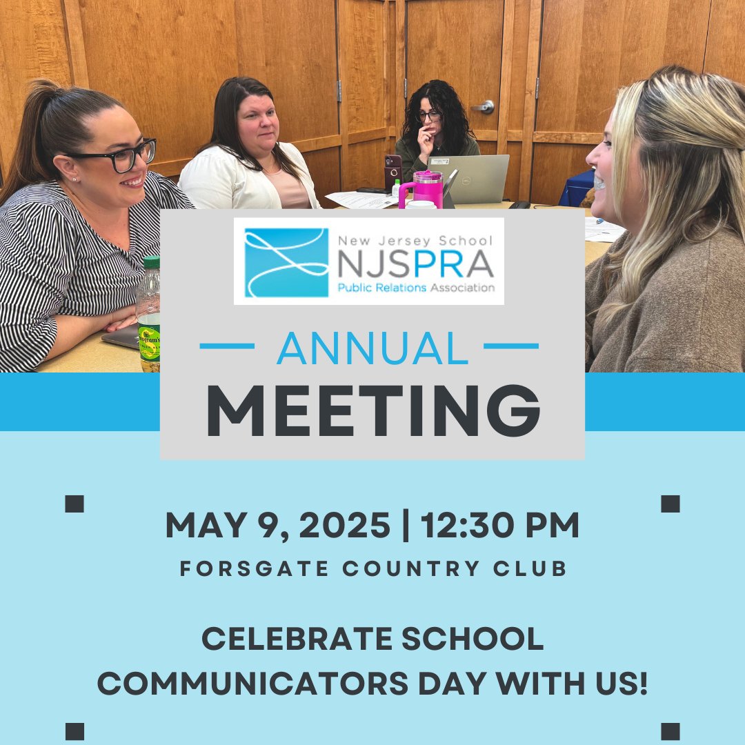 Celebrate YOU and help NJSPRA set new heights for the new year! Join us at NJSPRA's Annual Meeting &amp; School Communicators Day Celebration on May 9th at 12:30 pm at Forsgate Country Club. Register at njspra.com/events