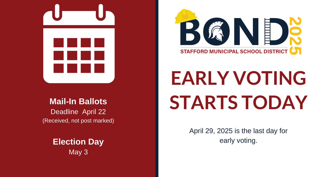 Early Voting begins today! Find out more about registration and poling locations by visiting our website. #SMSDBond2025

bit.ly/3G1NWvQ