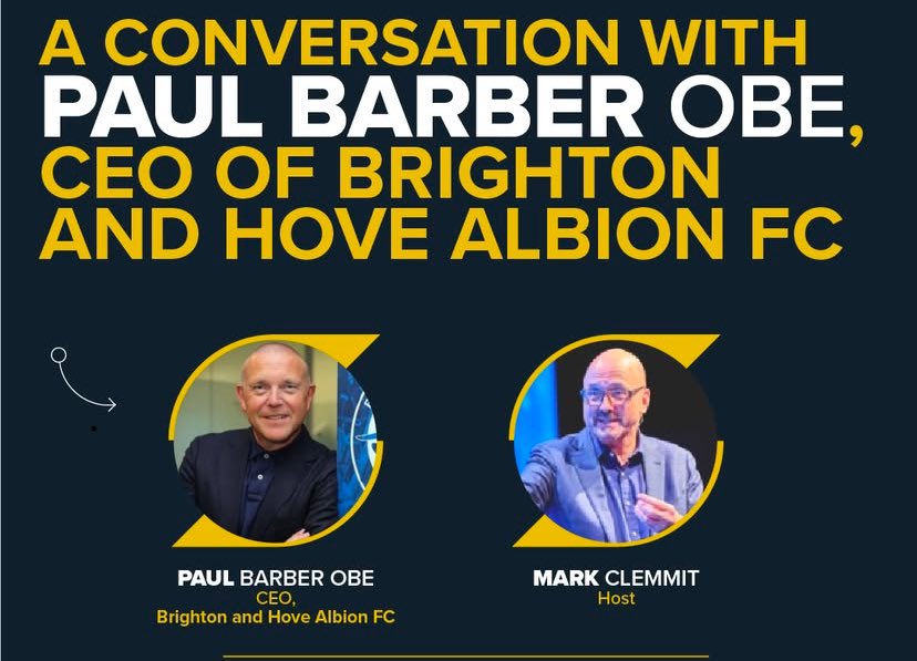 Starrcomms's tweet photo. Attended an amazing session with Brighton CEO Paul Barber OBE yesterday

Key takeaways 

- The harder you work the luckier you get

- Success is not always a straight line

- Brighton discovered Mitoma at a university, when most teams scouted the Japan national team
 
Great talk! https://t.co/8ABvK8QDUx