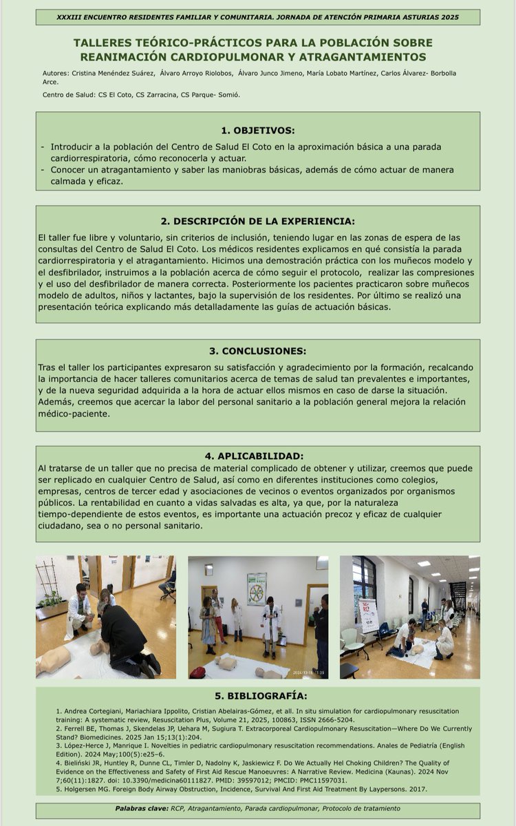 CS_ElCoto's tweet image. Empezamos con la participación de nuestros R1 (Cristina y Álvaro) junto con los resis de @Zarracinagijon y C.S Parque, con su trabajo sobre la importancia de la comunitaria y la formación en la reanimación cardiopulmonar a la población. 🫀👐🏽
#EncuentroFyCAsturias #rcp #gijon