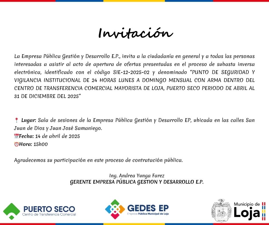 EpGedes's tweet photo. 📢#INVITACIÓN Acto de apertura de ofertas del proceso de subasta inversa electrónica. https://t.co/sgCasSjDRT
