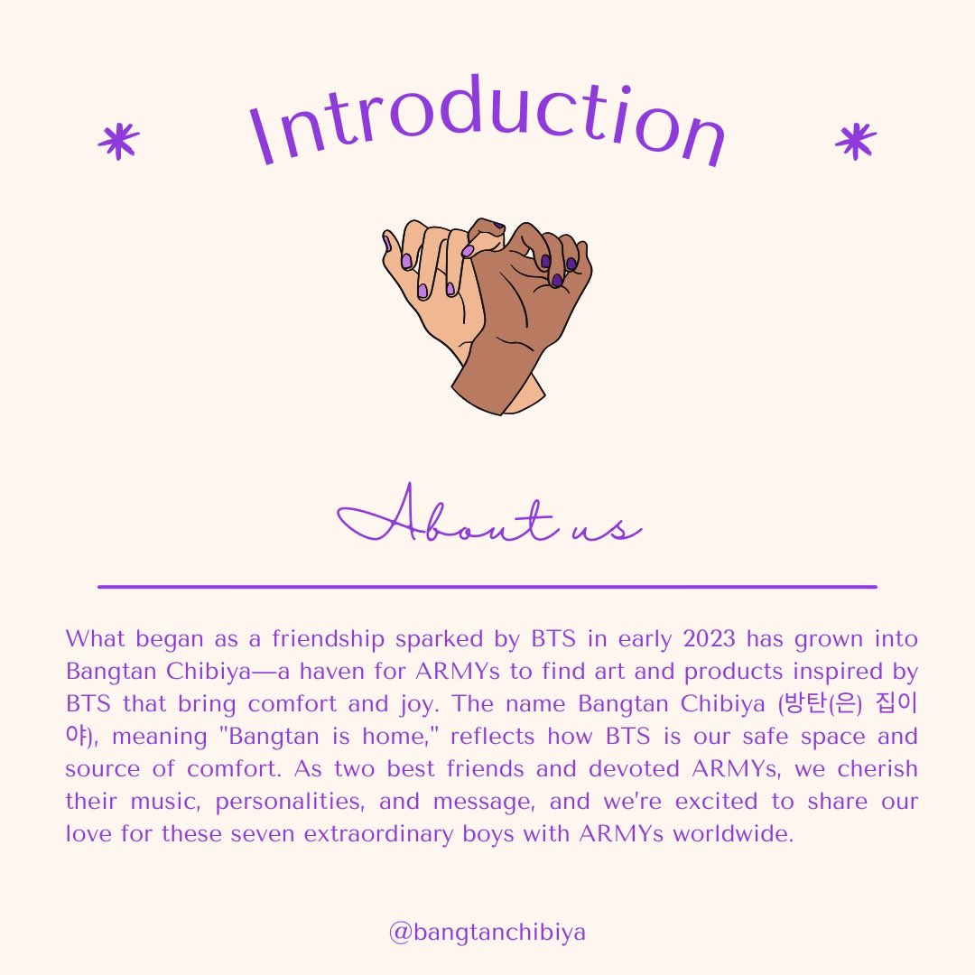 bangtanchibiya_'s tweet photo. Hello #BTSARMY 💜
We’re Bangtan Chibiya, an account dedicated to loving BTS and creating BTS inspired art, products and merch for our beloved ARMY community 🥰
For ARMY, By ARMY 🥳
Please follow us & support us in our journey! 🥰
Borahae!! 💜
Admins - @sanjoonee @bunny_giggles https://t.co/uhY7C82aTW