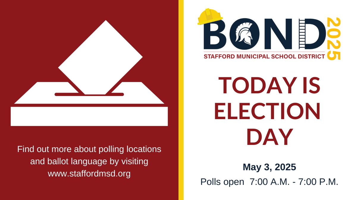 Today is Election Day. Find out more about polling locations by visiting our website. #SMSDBond2025

bit.ly/3G1NWvQ