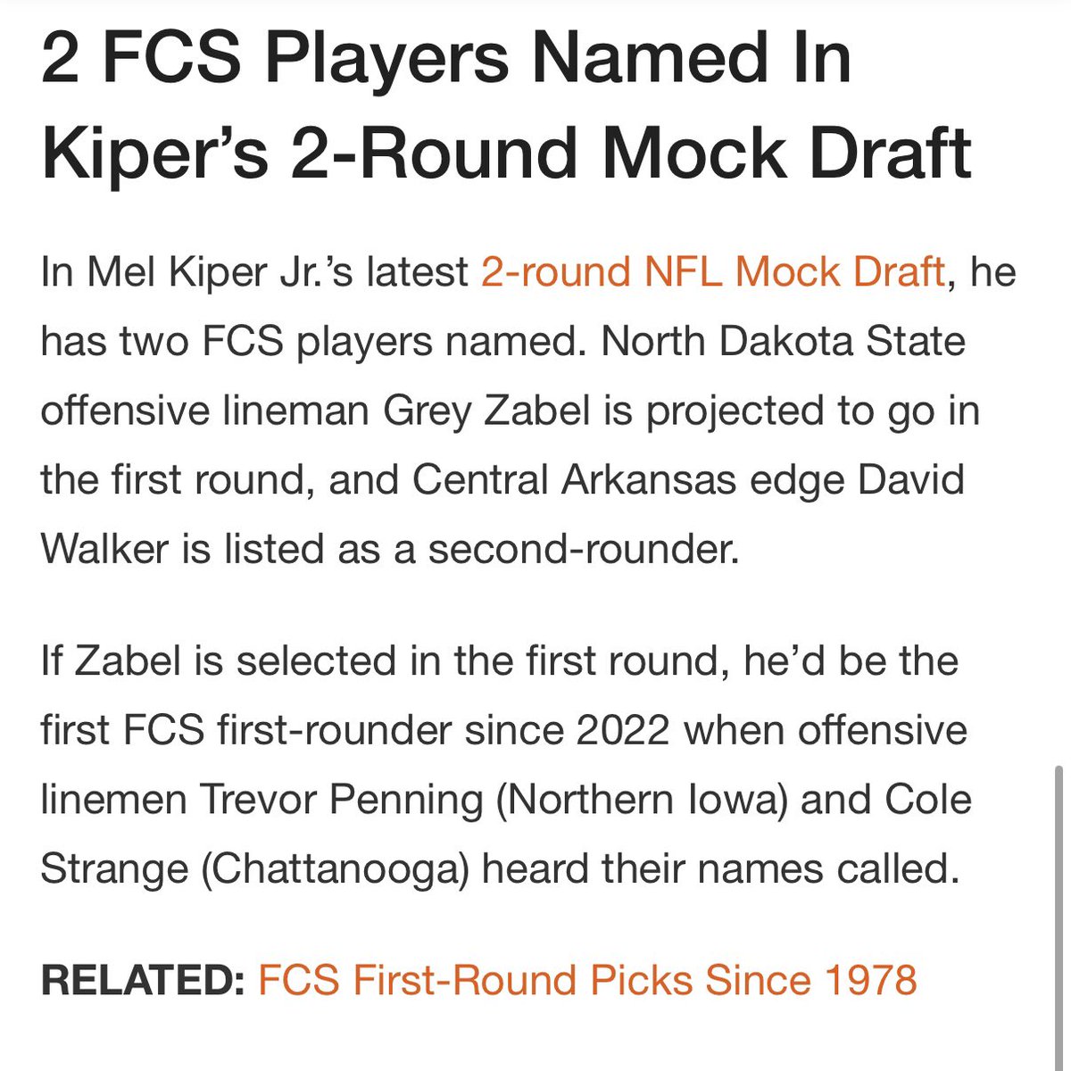 UCA_Football's tweet photo. @MelKiperESPN and @espn are finally starting to take notice! 
Only a few weeks out from seeing @dwalkeerr33 in the 2025 NFL Draft!
#BearClawsUp x #FearTheStripes x #UCA2NFL https://t.co/xJH1uA3YHx