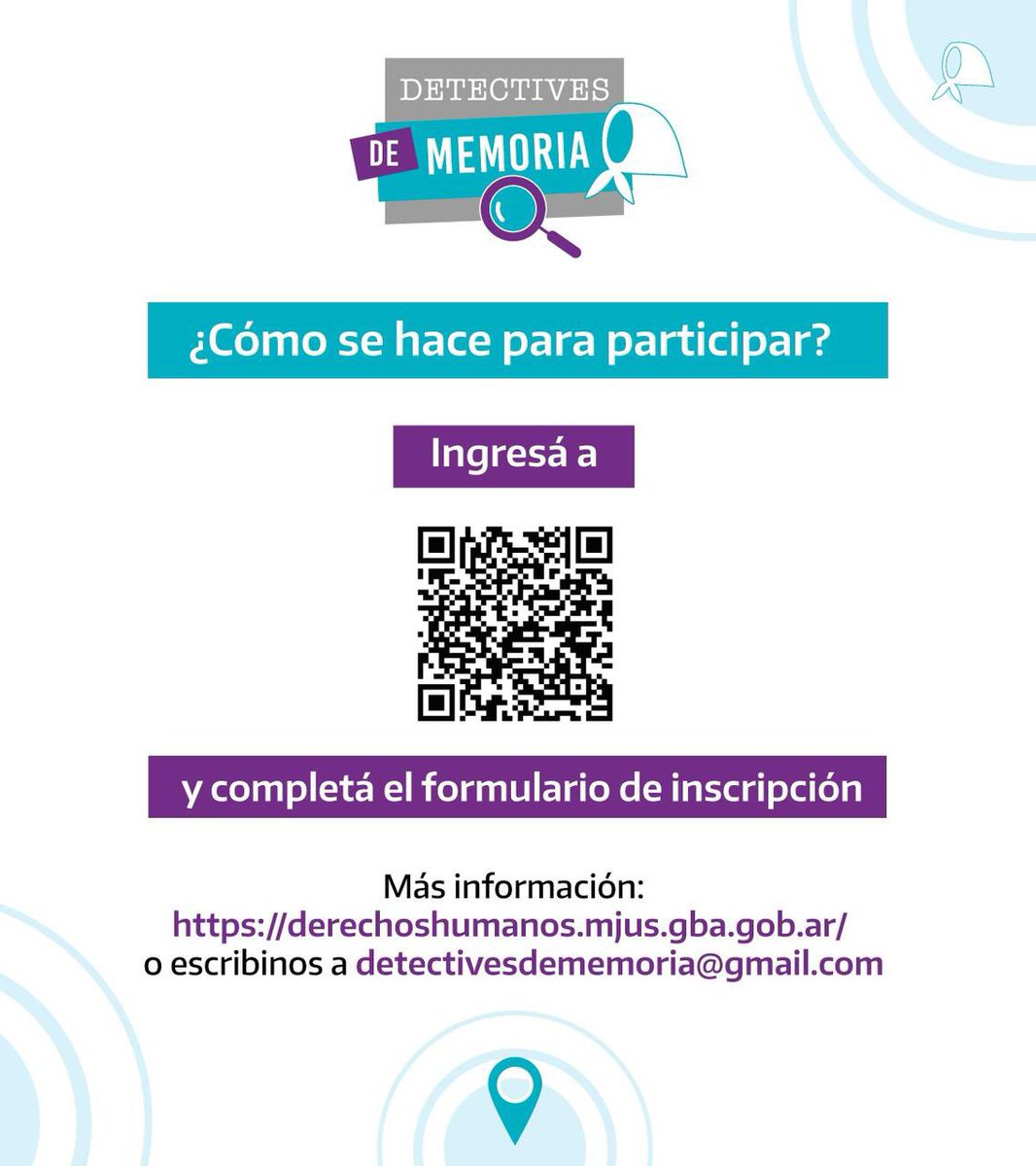 ¡Sumate a #DetectivesDeMemoria! 🕵️🕵️‍♂️

Vos y tu escuela pueden ser parte de la construcción del Registro Único de trabajadores y estudiantes víctimas de la última dictadura cívico-militar.

🧑‍💻 Ingresá en derechoshumanos.mjus.gba.gob.ar/detectives-de-… y completá el formulario de inscripción.