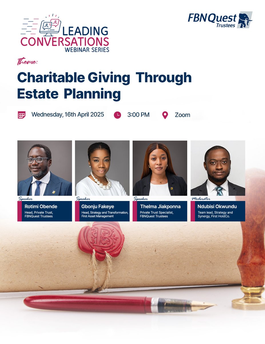 Join the conversation that matters!
Discover how charitable giving can be seamlessly integrated into your estate planning with insights from top industry experts.

📅 16th, Wednesday, April, 2025
🕒 3:00 PM
📍 Zoom
🔗 Register now via this link: bit.ly/4ibjflg