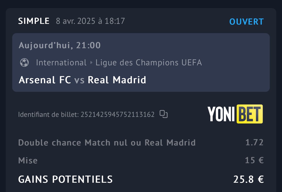 EPronostique's tweet photo. 🎯Pronostique :
👉🏻Nul ou Real @1,72 1%

Pas le temps d’une analyse détaillé je suis encore au taff !

#TeamParieur https://t.co/ptYqQYyG18