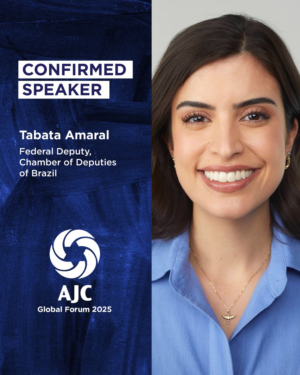 Brazilian politician @TabataAmaralsp, an alumna of AJC @ProjInterchange, is known for her progressive politics and fierce support for Israel.

We are thrilled to welcome her at AJC Global Forum 2025! 🇧🇷

Register now: AJC.org/GlobalForum2025 
#AJCGloFo
