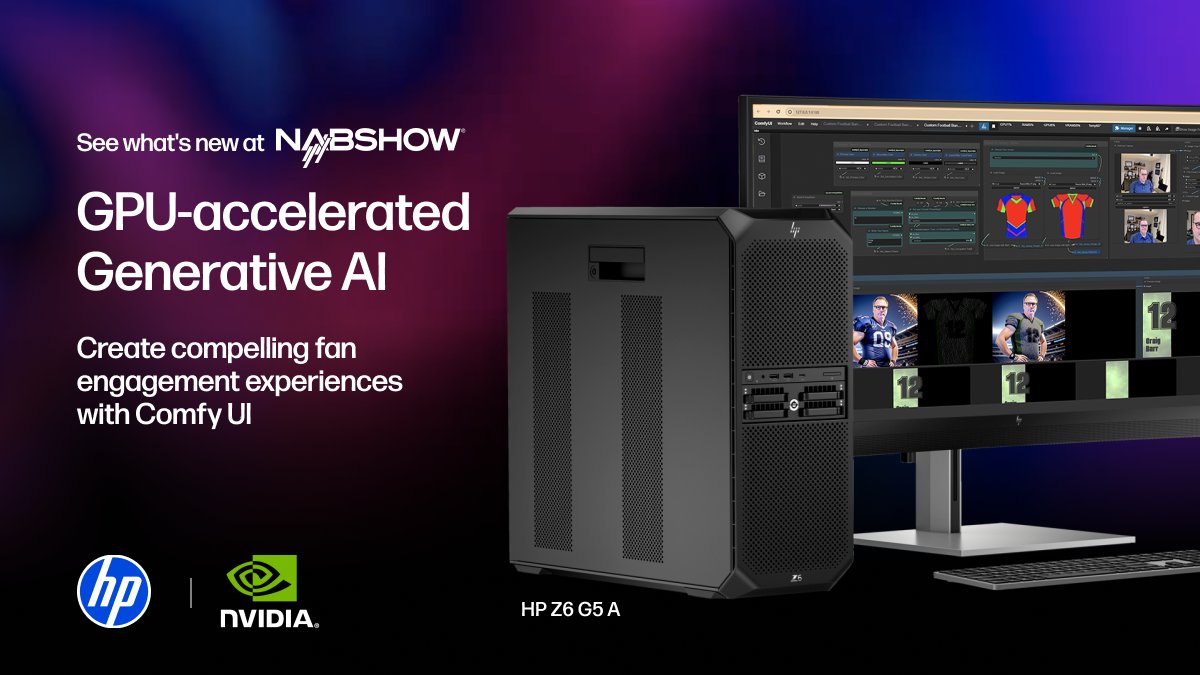 HP Z Workstations & Solutions (@zbyhp) on Twitter photo The HP Z6 G5 A is built for high-performance workflows.
See it in action at NAB running Comfy UI powered by <a href="/NVIDIAworkstatn/">NVIDIA Workstation</a> 's new NVIDIA RTX PRO™ 6000 Blackwell Max-Q Workstation Edition, coming soon to HP Z Workstations
Learn more: hp.com/us-en/workstat… The HP Z6 G5 A is built for high-performance workflows.
See it in action at NAB running Comfy UI powered by <a href="/NVIDIAworkstatn/">NVIDIA Workstation</a> 's new NVIDIA RTX PRO™ 6000 Blackwell Max-Q Workstation Edition, coming soon to HP Z Workstations
Learn more: hp.com/us-en/workstat…