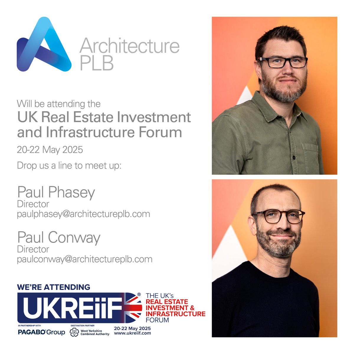 ArchitecturePLB's tweet image. Join @ArchitecturePLB at UKREiiF 2025!
Our Directors, Paul Phasey & Paul Conway, will be attending on May 20-22 in Leeds. Let's connect and explore how we can create inspiring environments through real estate investment & infrastructure development!
#RealEstate #Infrastructure