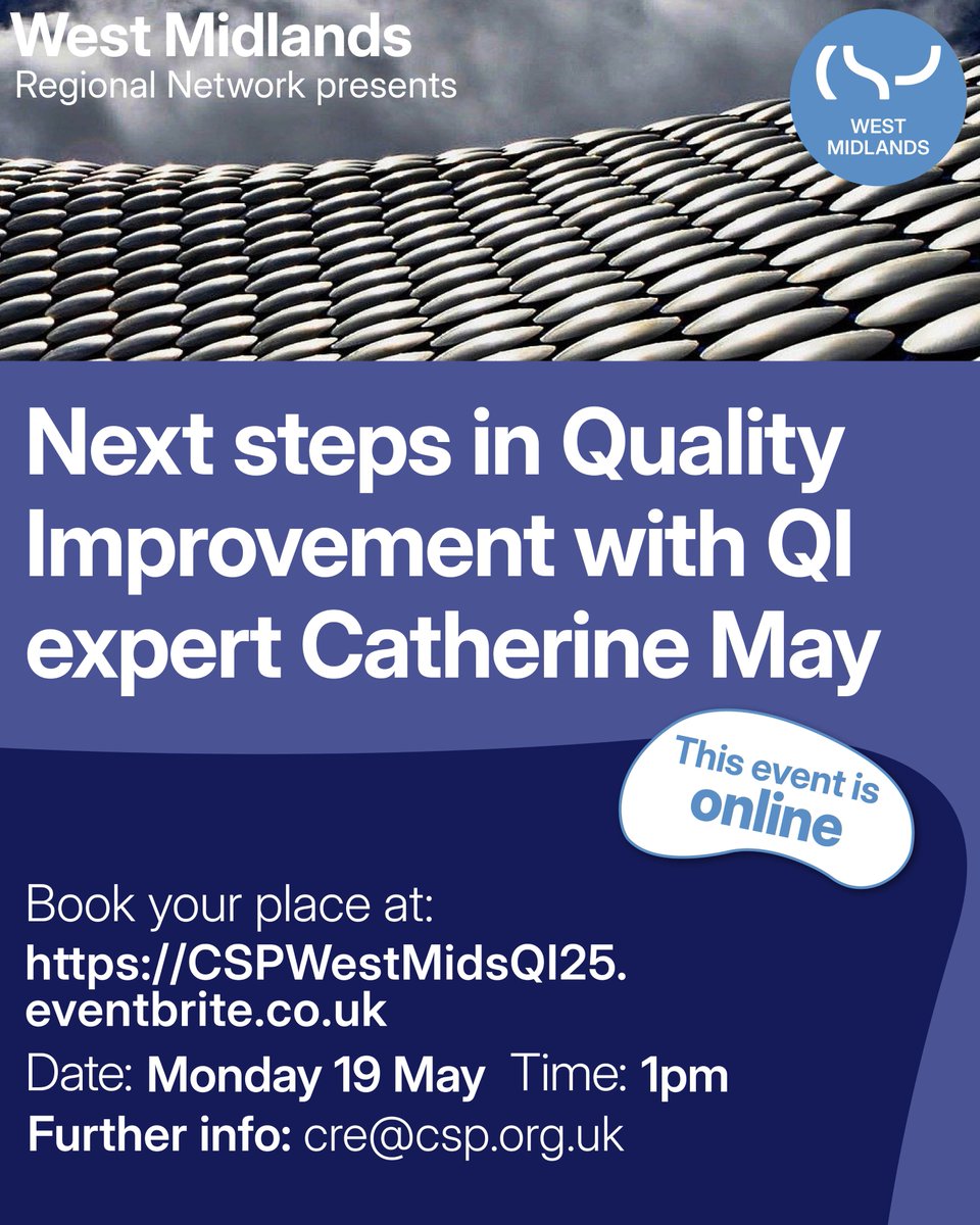 MindyCSP (@cspmindy) on Twitter photo <a href="/WestMidlandsCSP/">West Midlands CSP</a> members join us for a lunchtime session on Quality Improvement with Catherine May on 19 May!: CSPWestMidsQI25.eventbrite.co.uk <a href="/WestMidlandsCSP/">West Midlands CSP</a> members join us for a lunchtime session on Quality Improvement with Catherine May on 19 May!: CSPWestMidsQI25.eventbrite.co.uk