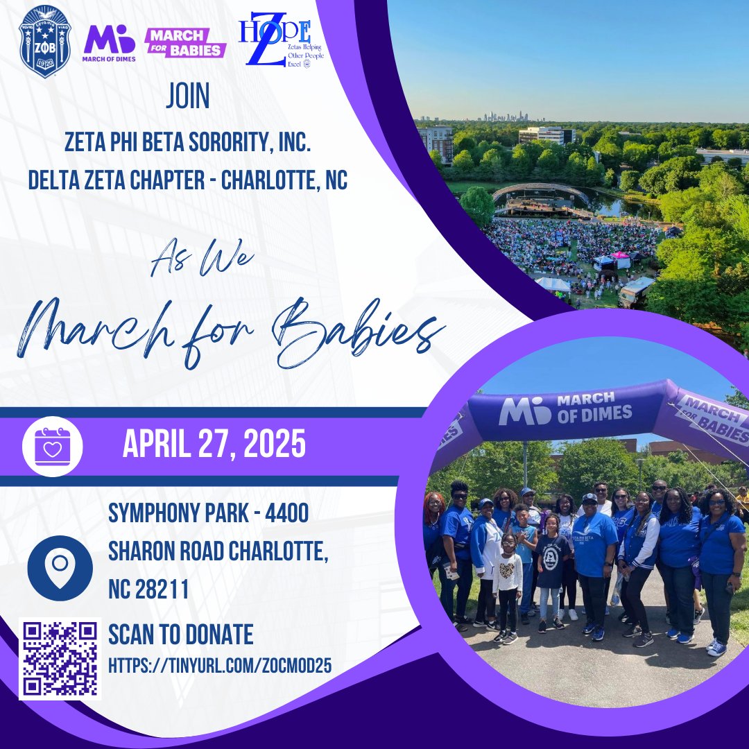 ZetasofCLT's tweet photo. Join us at the March for Babies Walk at Symphony Park on April 27th. Let’s come together to support families in need and make a lasting impact on the health of our community. Sign up to walk and/or donate through the QR code or link today!

#MarchOfDimes  #ZetasofCLT #DynamicDZ https://t.co/3cH1FxDuSt