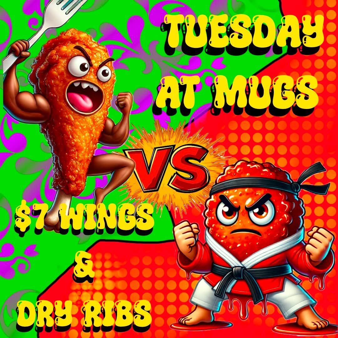 MugsPubCalgary's tweet photo. 🚨 TUESDAY at Mugs! 🚨
It’s Wing Night!
🔥 $7 Wings & Dry Ribs
🍺 $6 Domestic Bottles
🥃 $5 Tequila
#yyc #yycpubs #yycbeer #yycwings #yycwingnight #yychappyhour https://t.co/1L6AsyCmj3
