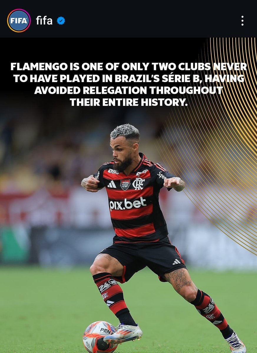 liberta___depre's tweet photo. Foi dessa maneira que o perfil oficial da FIFA, no Instagram, "apresentou" o Flamengo como um dos 32 clubes que estarão no novo Mundial de Clubes.

- O perfil da entidade destaca que o Rubro-Negro é um dos dois únicos clubes do futebol brasileiro a nunca ter disputado a Série B do Campeonato Brasileiro. O outro a nunca amargar tal situação é o São Paulo.

- Os títulos da equipe carioca também foram destacados.

Via: @ESPNBrasil 

📷: FIFA