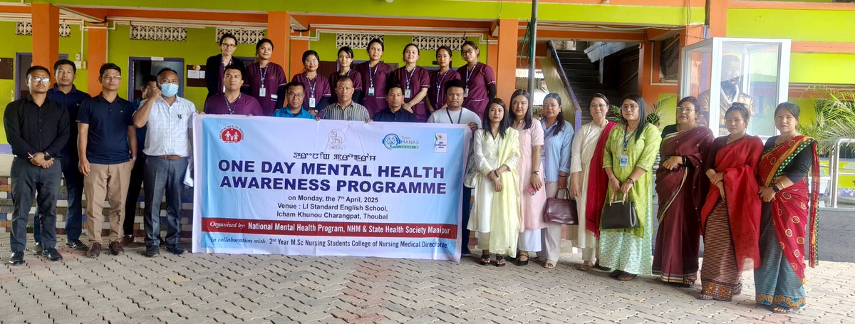 bijen2010's tweet photo. ONE DAY MENTAL HEALTH AWARENESS PROGRAMME on 7th April,25 at LI Standard English School,Icham Khunou,Thoubal Organized by: National Mental Health Program,NHM&amp;State Health Society Manipur in collaboration with 2nd Year https://t.co/3FxU60E8xe Nursing Students College of Nursing MD https://t.co/rG1IpdwR5q