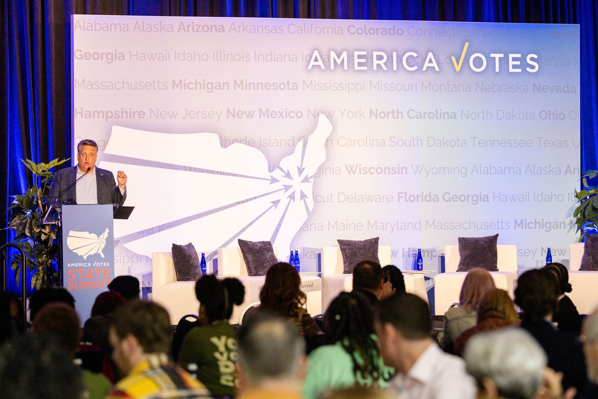 AmericaVotes's tweet photo. Our coalition is larger and more diverse than ever before! AV President @GregRSpeed kicked off #AVsummit25 by welcoming attendees that represent every corner of our country and the over 470 partner organizations at our table. https://t.co/AuHWbxaL6M
