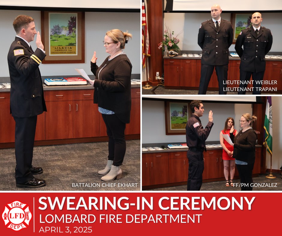 The Lombard Police and Fire Departments held a swearing-in ceremony that included promotions and new hires.  Please join us in congratulating them! Details at villageoflombard.org/CivicAlerts.as…