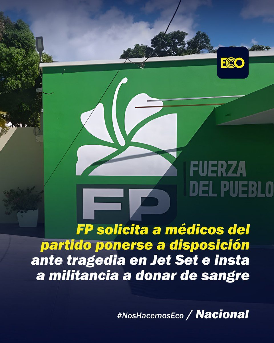 diarioecord's tweet photo. #NosHacemosEco #Tragedia #JetSet

El partido @FPcomunica expresó este martes su profunda consternación por la tragedia ocurrida la madrugada de hoy en la discoteca Jet Set, en Santo Domingo, donde un lamentable suceso ha dejado víctimas fatales y numerosos heridos.

Ampliar: https://t.co/1ir2Btv0nJ