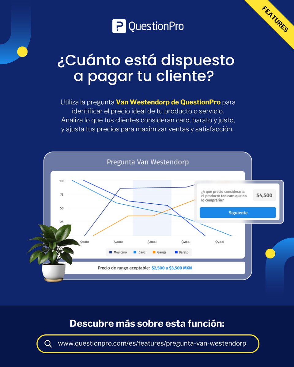 questionpro_es's tweet photo. 💸 ¿Cuánto estaría dispuesto a pagar tu cliente?
Spoiler: no necesitas adivinarlo.

Con la Pregunta #VanWestendorp de #QuestionPro, puedes identificar el precio ideal según la percepción real del consumidor.

Haz clic y descubre esta herramienta ahora 👉 https://t.co/qkdZbU5zYK https://t.co/A6RSZ5c0yR