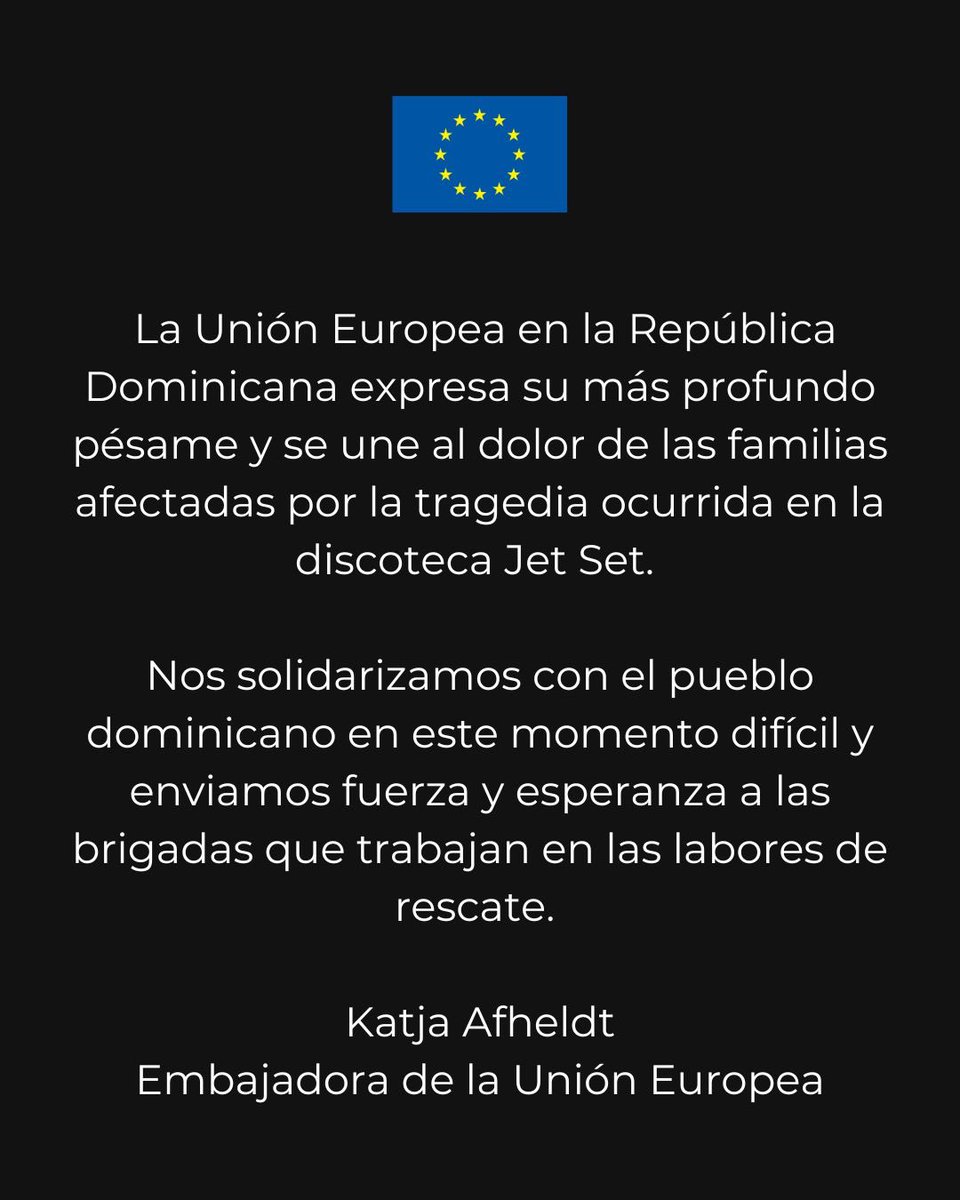 EmbUEenRepDom's tweet photo. Lamentamos profundamente esta terrible tragedia en la discoteca #Jetset https://t.co/PylL2gEttt