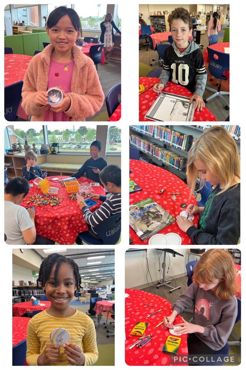 abgerman's tweet photo. We are celebrating #SchoolLibraryMonth with all the things! Students in Ms. Cabon’s and Mrs. Geronimo’s classes participated in a variety of stations to include button making, poetry writing, and pixel art! https://t.co/xru5miFHZq