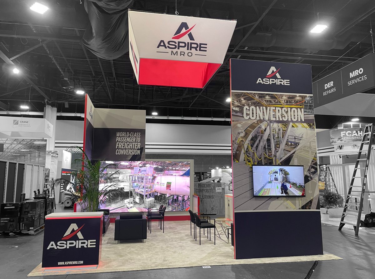 ExhibitTrader's tweet photo. @AviationWeekMRO Americas 2025 has taken flight in Atlanta. Stop by booth# 2541 &amp; check out our friends at @AspireMRO to learn more about how they are shaping the future of air cargo with their P2F conversion expertise. #MROAmericas2025 #MROAM #AvWeekEvents #MROAmericas #MRO https://t.co/mJ5gAMke5v