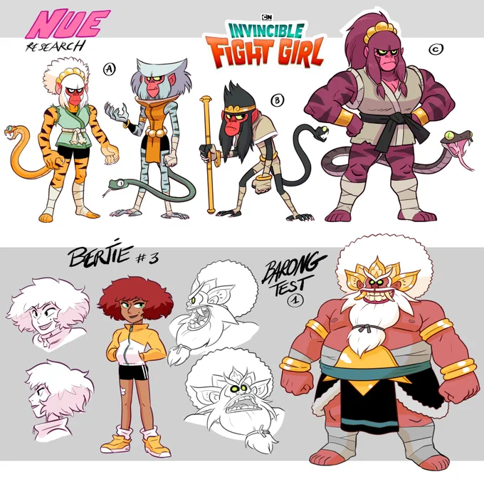 🔥 INVINCIBLE FIGHT GIRL 🔥
Early research for Bertie, Nue  &amp; Barong  
TV series available on Max, adultswim and Toonami. 