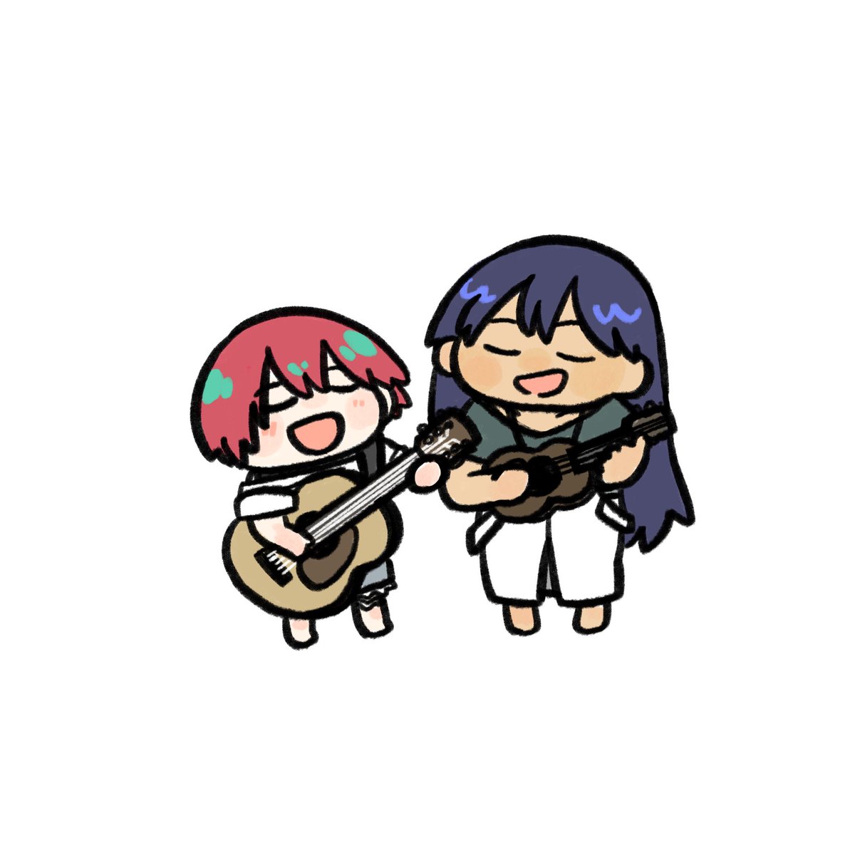 「#GQuuuuuuX身長高いニャアンがウクレレでちいちゃいマチュちゃんがアコギな」|🌻𝕪𝕦𝕔𝕙𝕦𝕞𝕚𝕦🌻のイラスト