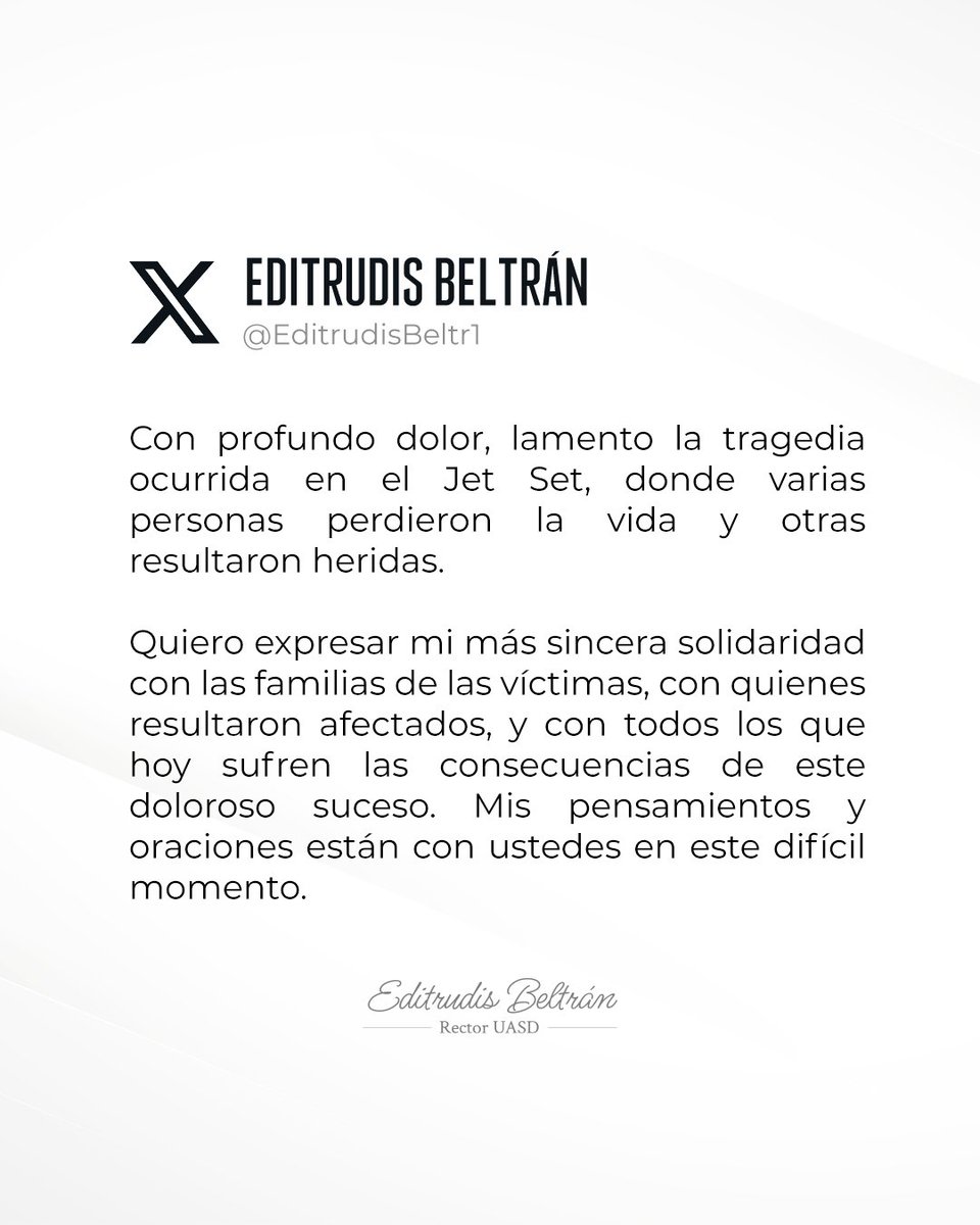 EditrudisBeltr1's tweet photo. Quiero expresar mi más sincera solidaridad con las familias de las víctimas, con quienes resultaron afectados, y con todos los que hoy sufren las consecuencias de este doloroso suceso. Mis pensamientos y oraciones están con ustedes en este difícil momento. https://t.co/gNTaXpk6J6