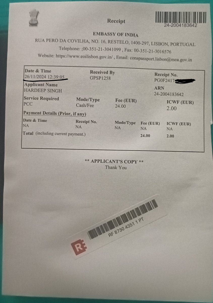 Hardeep50866876's tweet photo. Pcc Apply 26/Nov/2024 in India embassy Lisbon 
4 months After received Police clearance certificate Date:  01/Apr/2025 

Your service is very poor, Embassy and JK Police, please improve it. 
@JmuKmrPolice https://t.co/PbESxoGE0b