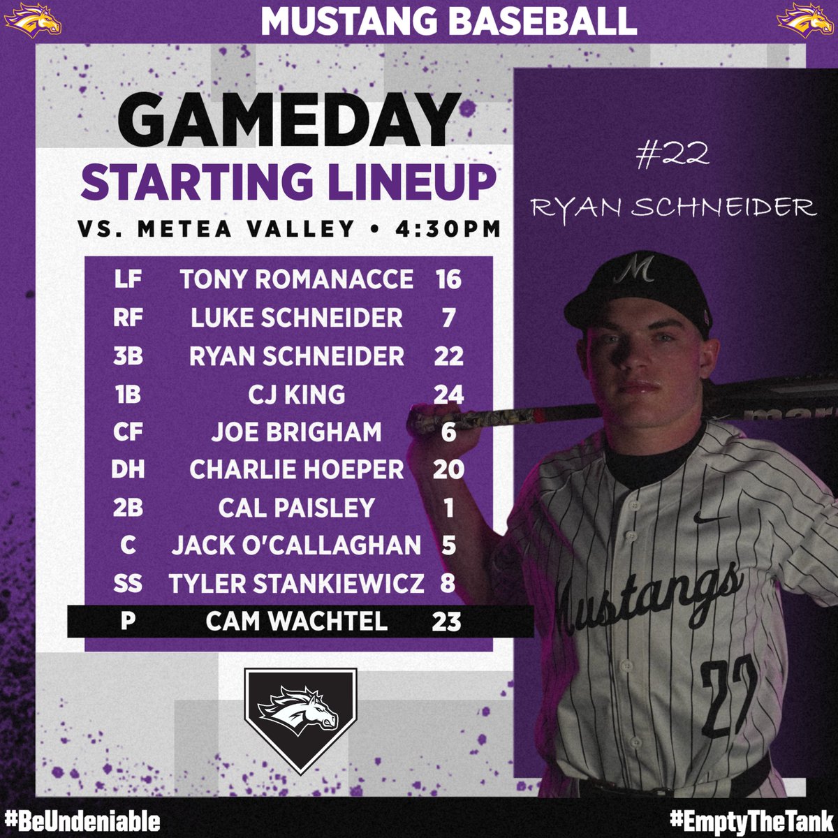 Game #12 - Mustangs starting 9 at Metea Valley.

⏰ 4:30pm
📍 Metea Valley High School
📊 web.gc.com/teams/nDtQTuTr…