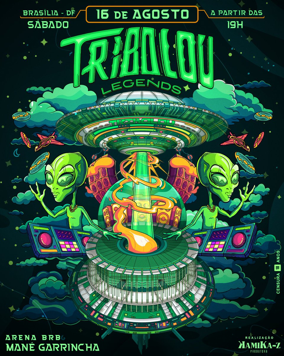 Tribolou Legends 👽 O festival mais esperado do ano chega com tudo para mais uma edição inesquecível! No sábado, dia 16 de agosto de 2025, a partir das 19h, a Arena BRB Mané Garrincha, em Brasília - DF, será palco de uma experiência lendária. 💚🎵 #brasilia #festival #show