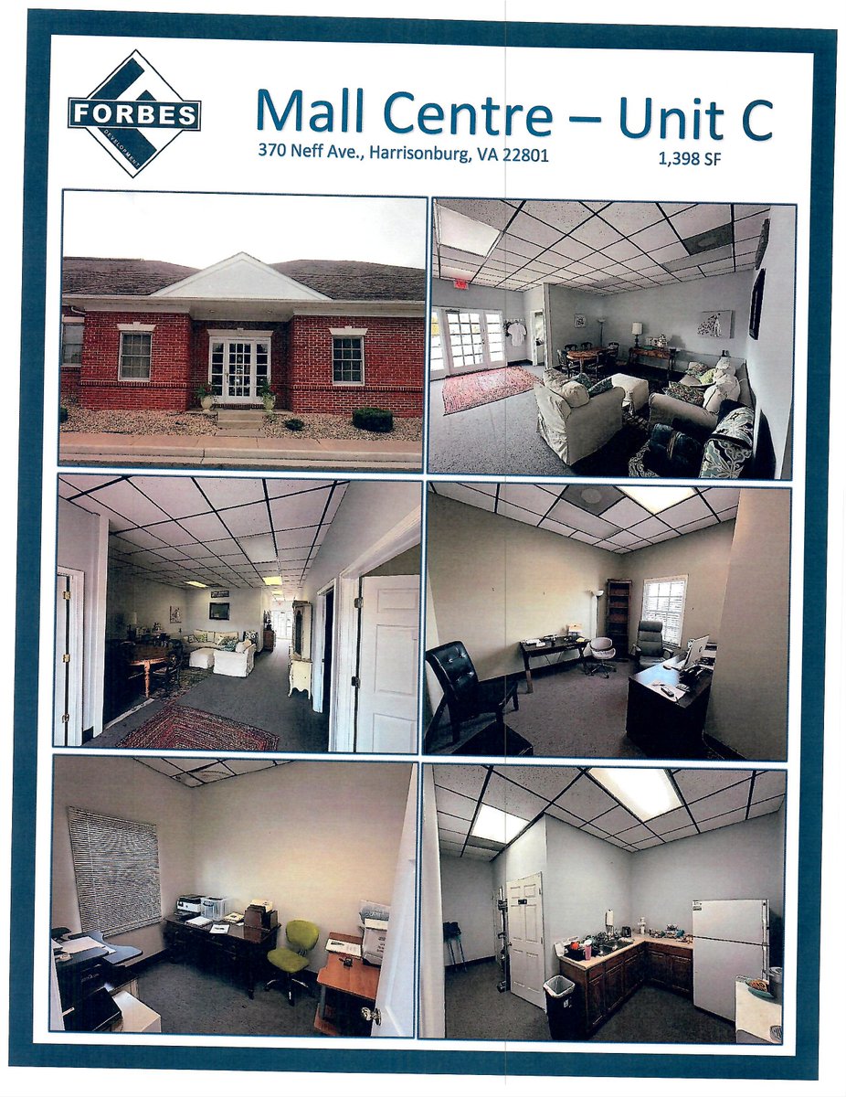ForbesDevLLC's tweet photo. For Rent:
$1,799.25 per month
3 Offices, 1 Office/Conference Room, Break Room, &amp; 2 Bathrooms. 2 to 3 year lease. Tenant pays water/sewer &amp; electric. To view this property email us at https://t.co/X2LxIodfST or Call 540.432.9477 https://t.co/GDngnCnuCt