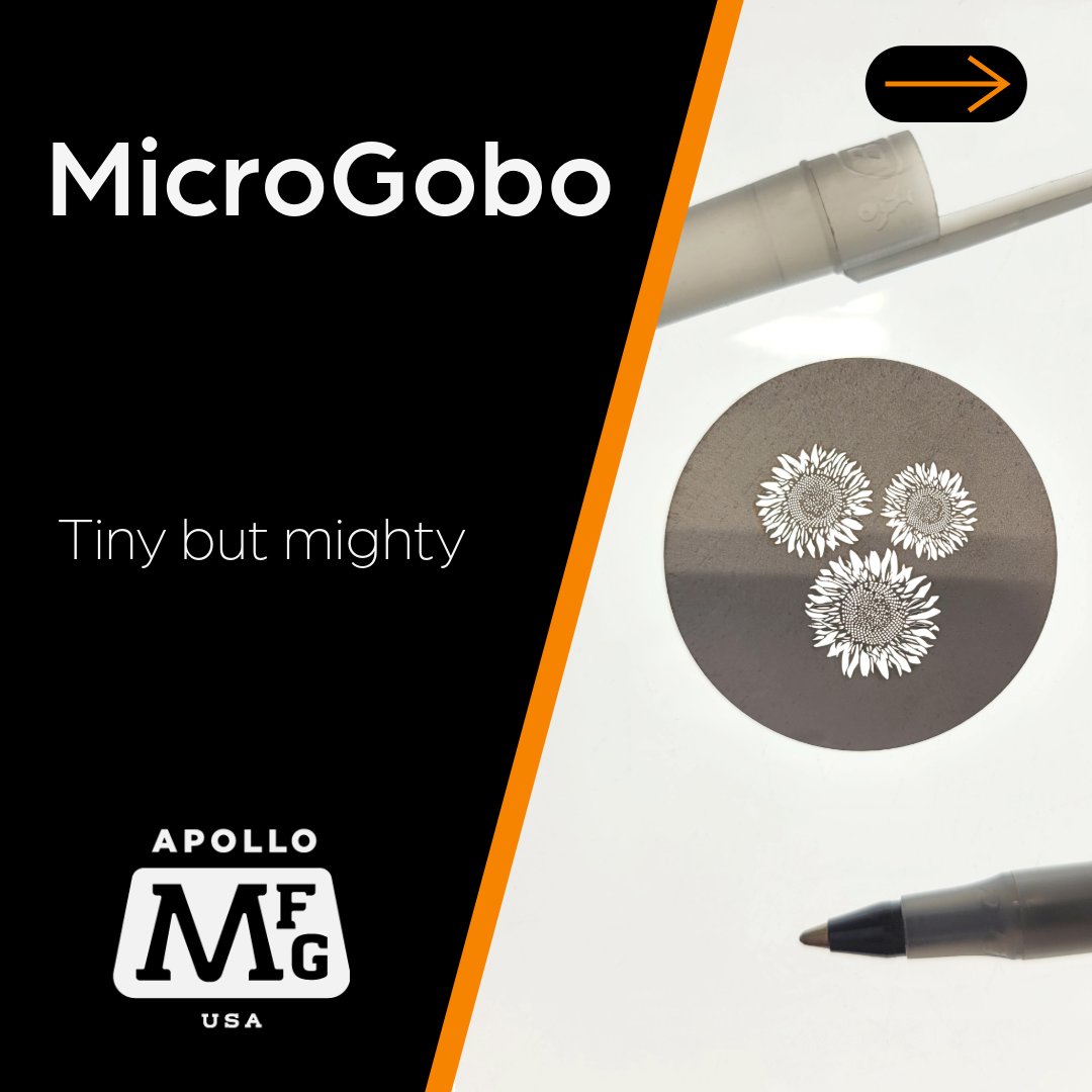 apollo_mfg's tweet photo. Meet the MicroGobo by Apollo MFG - Small but Mighty!
Discover the power of precision with our micro gobos, featuring an image area as small as 7mm. Perfect for adding intricate details to your lighting designs. #ApolloMFG #MicroGobo #LightingDesign #PrecisionLighting https://t.co/DNDCAAPN4G