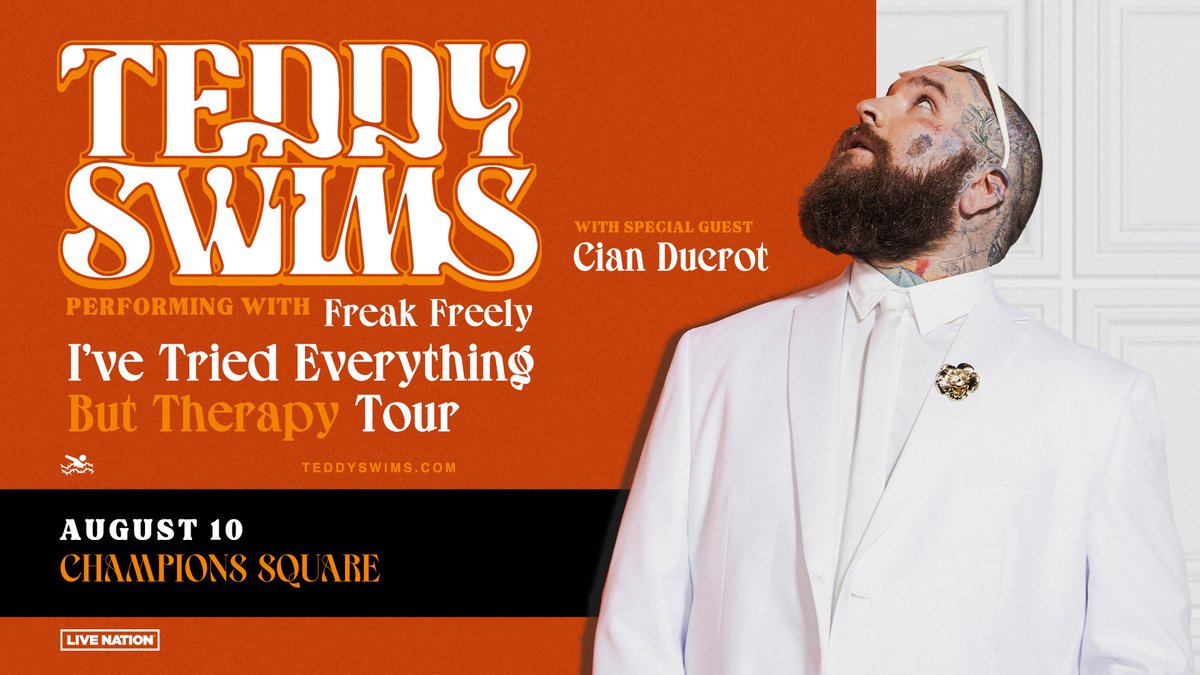 New Orleans listen up! Cian Ducrot was just announced as support for Teddy Swims when he takes the stage in Champions Square on August 10th. 🧡

🎟️: bit.ly/47J5UNx

#ChampionsSquare | #TeddySwims | #CianDucrot